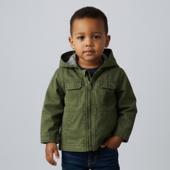 OLD NAVY · UNISEX OLIVE GREEN HOODED CANVAS UTILITY JACKET FOR BABY - SIZE 6-12M - Picture 1 of 9